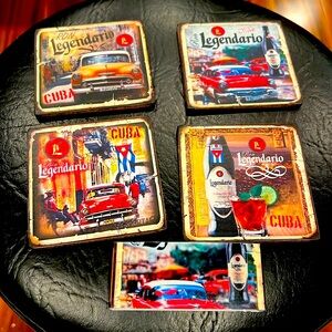 Legendario Ron Cuba, vintage art wooden laminated coaster set, never used